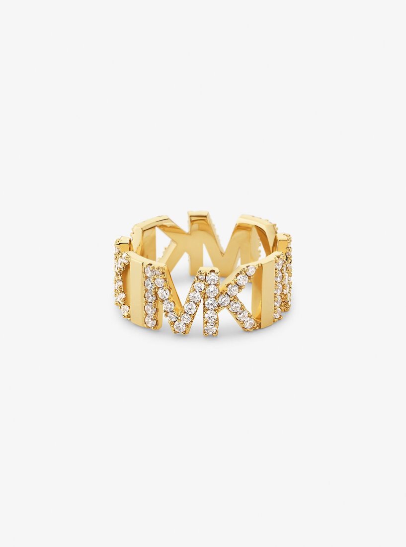 Bagues Michael Kors Precious Metal-Plated Brass Pave Logo Ring Femme Doré | 6943KXRYA