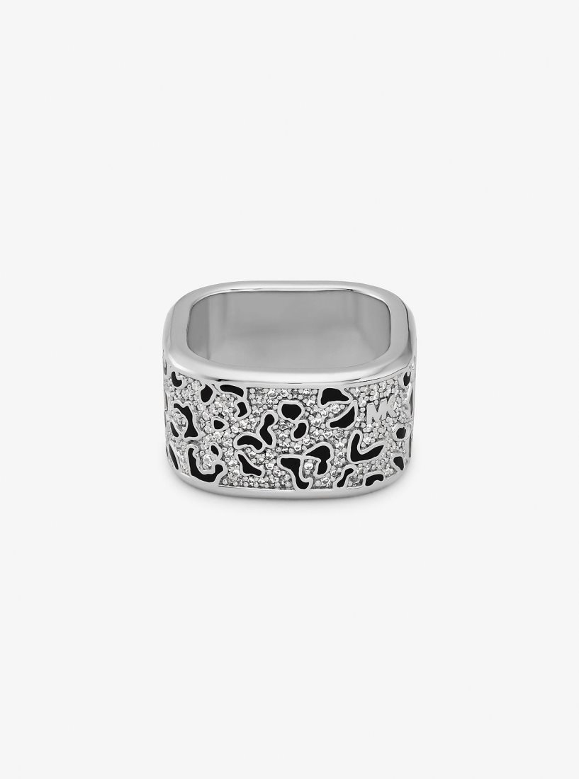 Bagues Michael Kors Precious Metal-Plated Brass and Enamel Leopard Pave Ring Femme Argent | 7304VNHKE