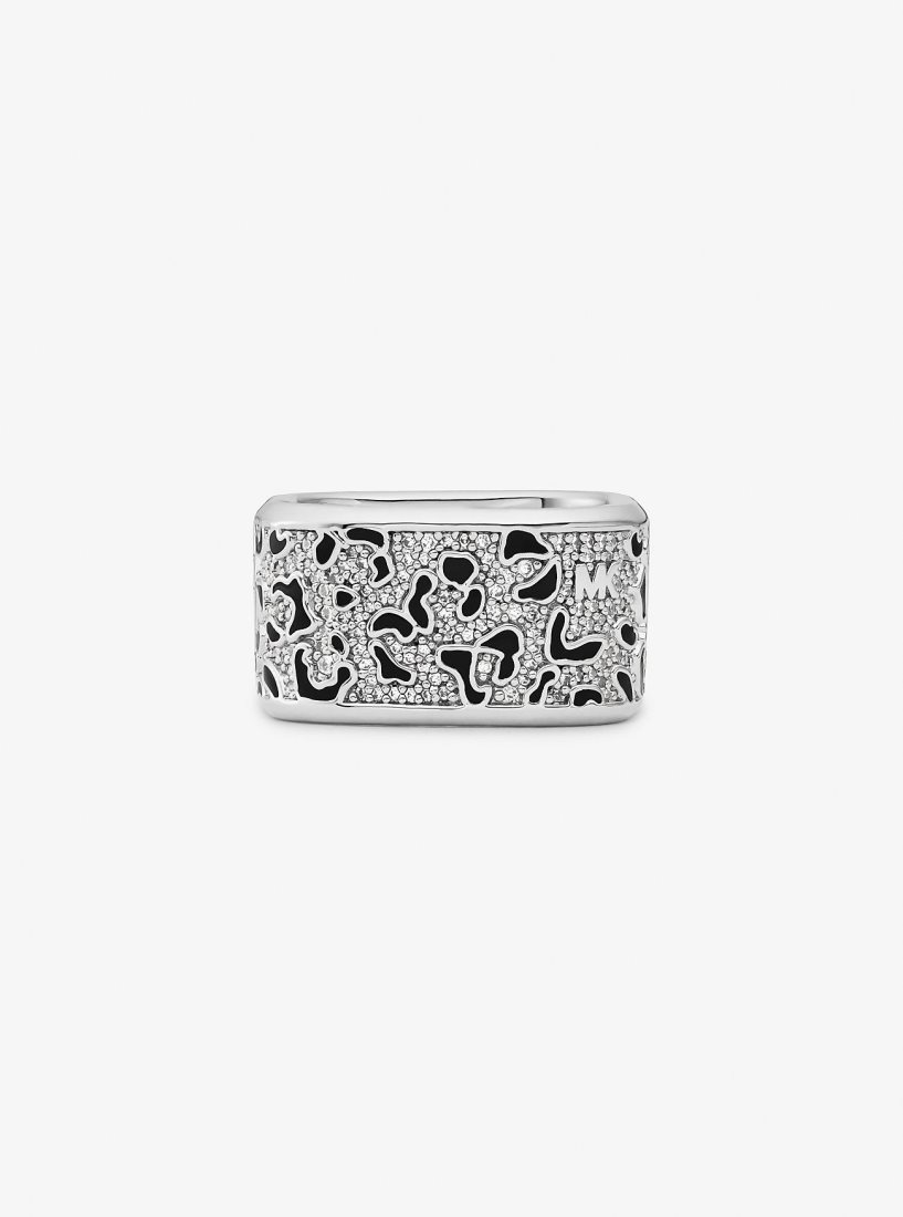 Bagues Michael Kors Precious Metal-Plated Brass and Enamel Leopard Pave Ring Femme Argent | 7304VNHKE