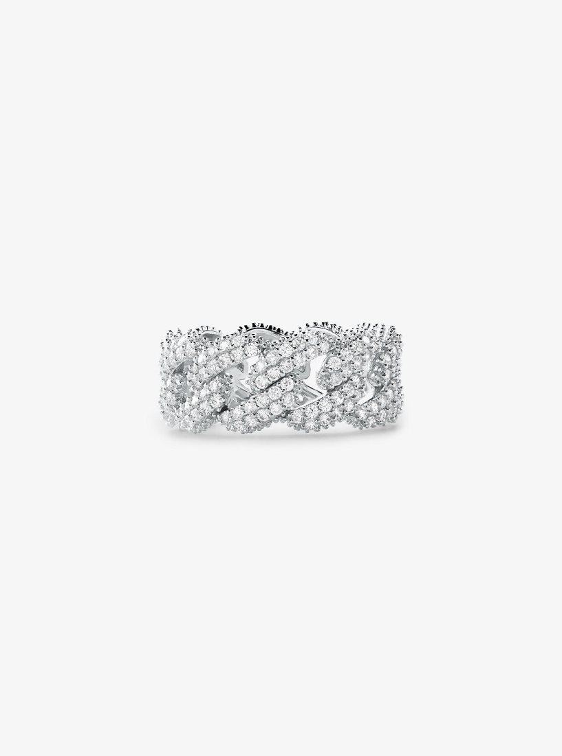 Bagues Michael Kors Precious Metal-Plated Sterling Silver Pave Curb Link Ring Femme Argent | 1609YIELU
