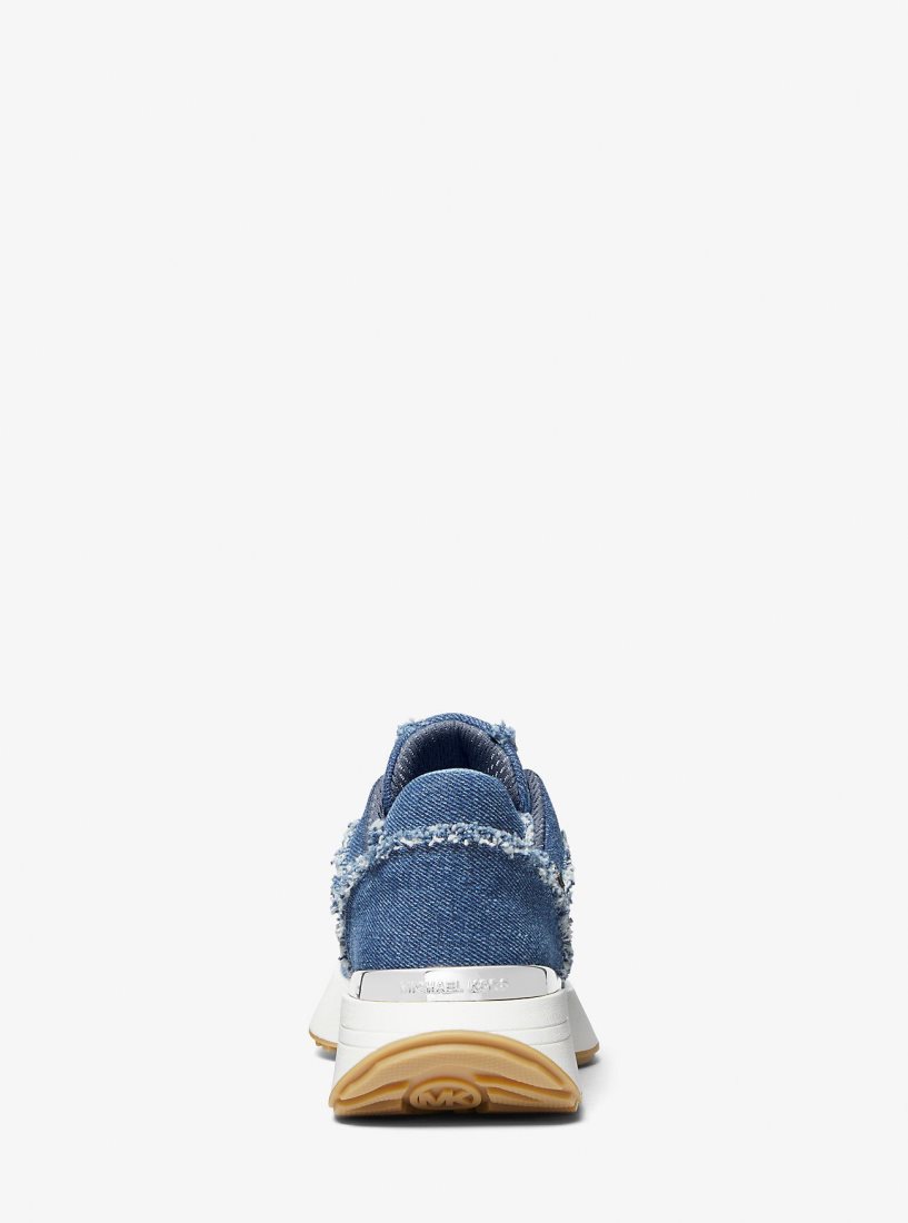 Basket Michael Kors Ari Frayed Denim Trainer Femme Bleu | 0582QFNMJ