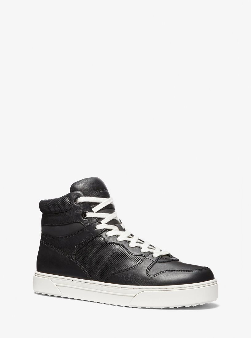 Basket Michael Kors Barett Leather High-Top Sneaker Homme Noir | 4819MYKHC