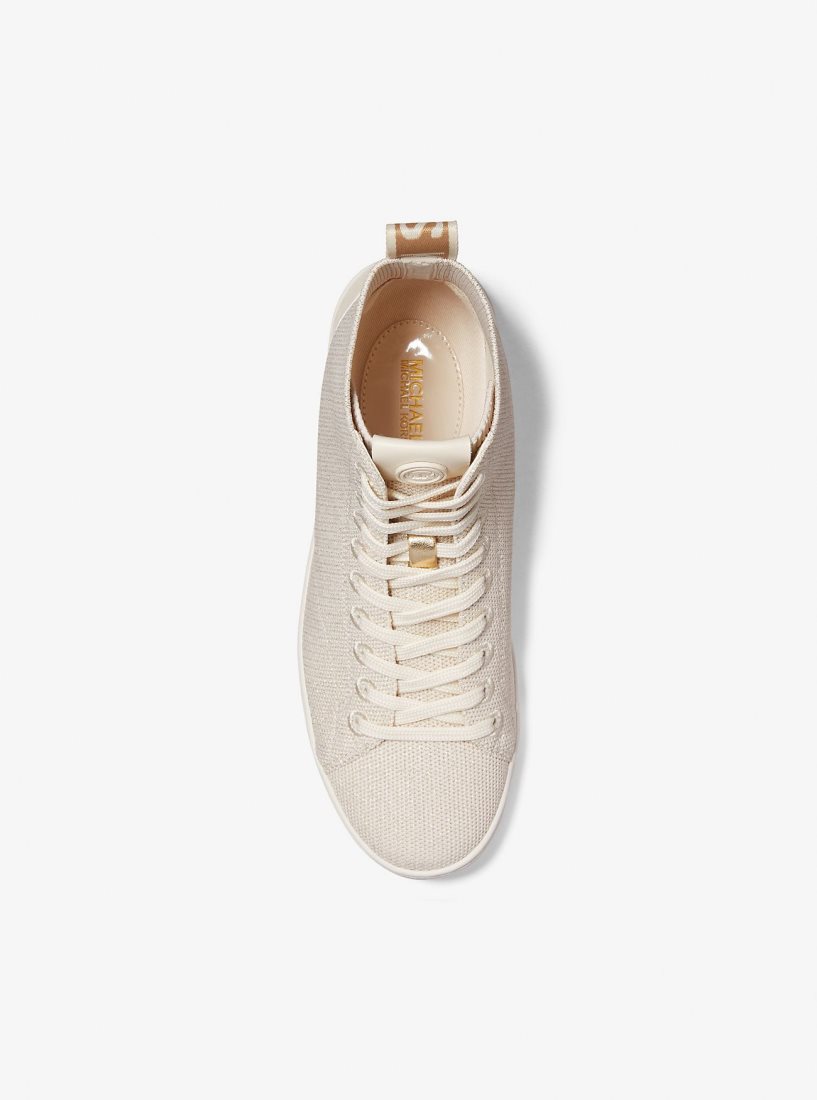 Basket Michael Kors Edie Metallic Knit High-Top Sneaker Femme Blanche | 7102JQISD