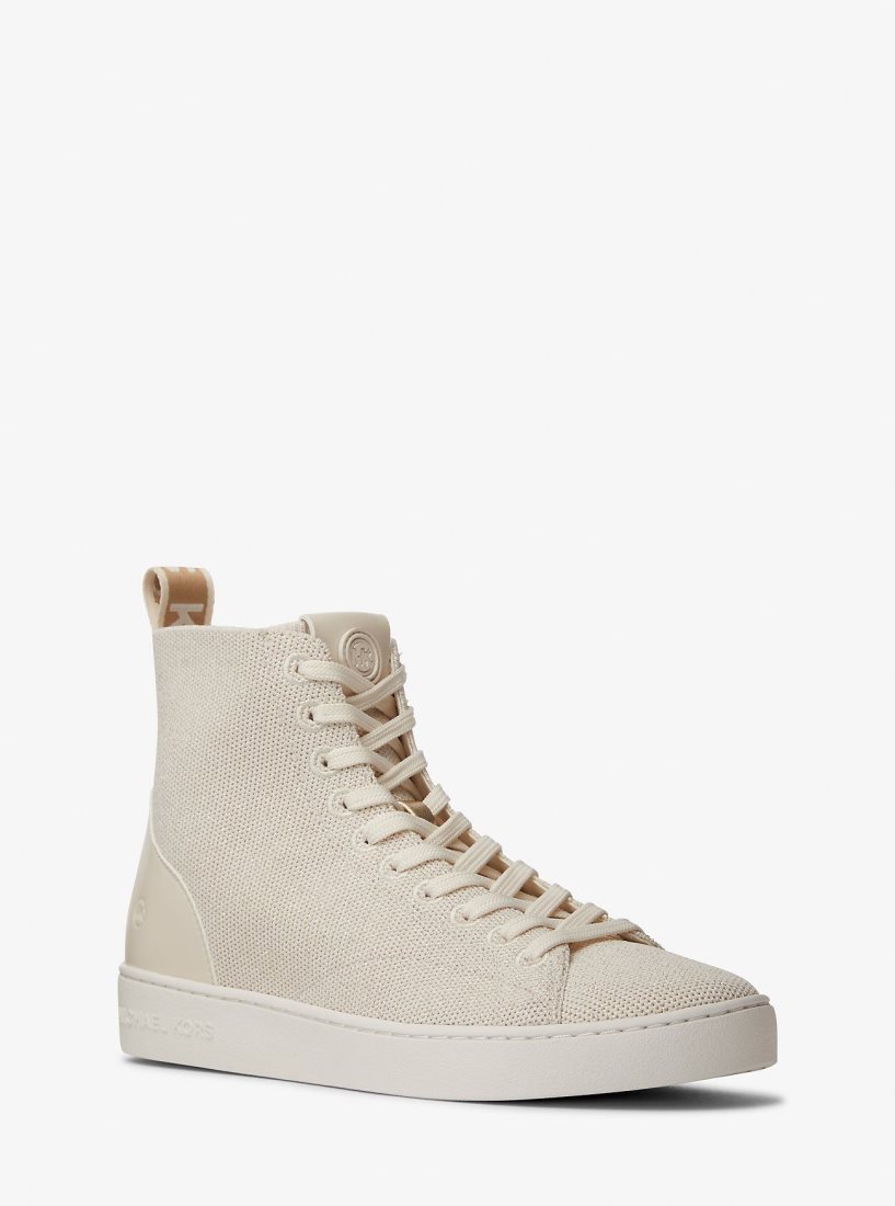 Basket Michael Kors Edie Metallic Knit High-Top Sneaker Femme Blanche | 7102JQISD