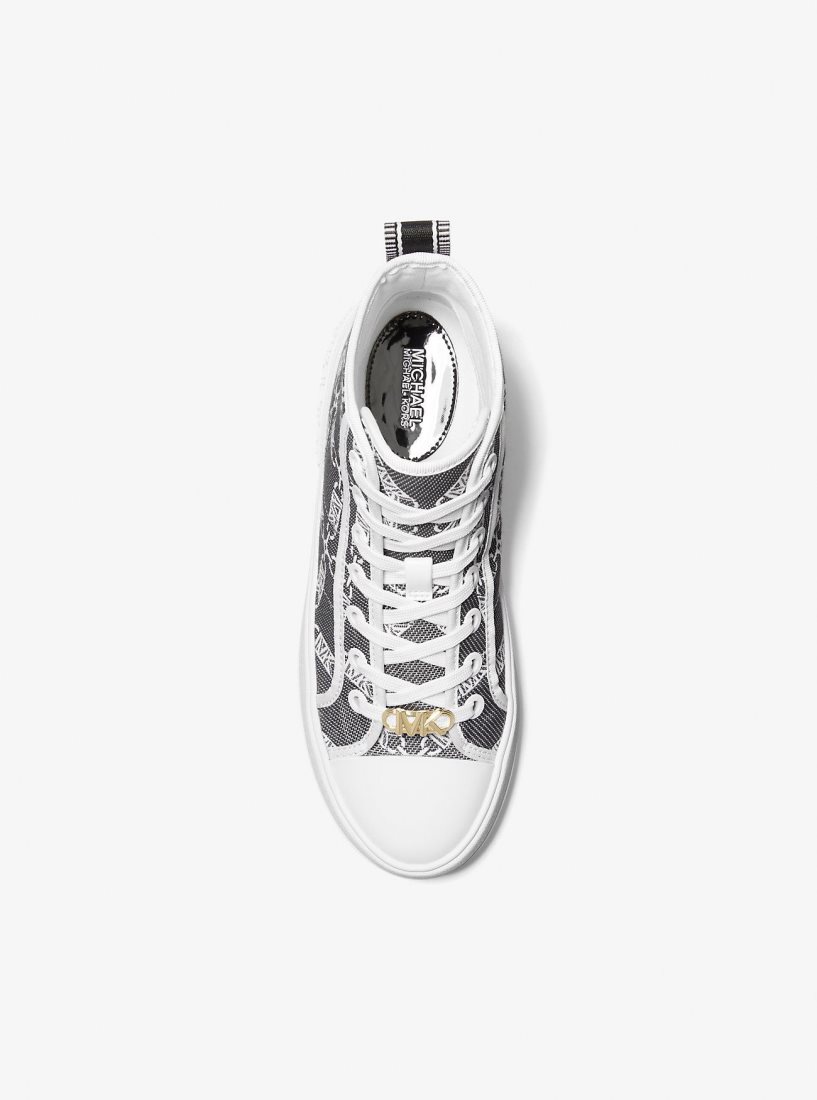 Basket Michael Kors Evy Empire Logo Jacquard High-Top Sneaker Femme Noir Blanche | 0649SLJHT