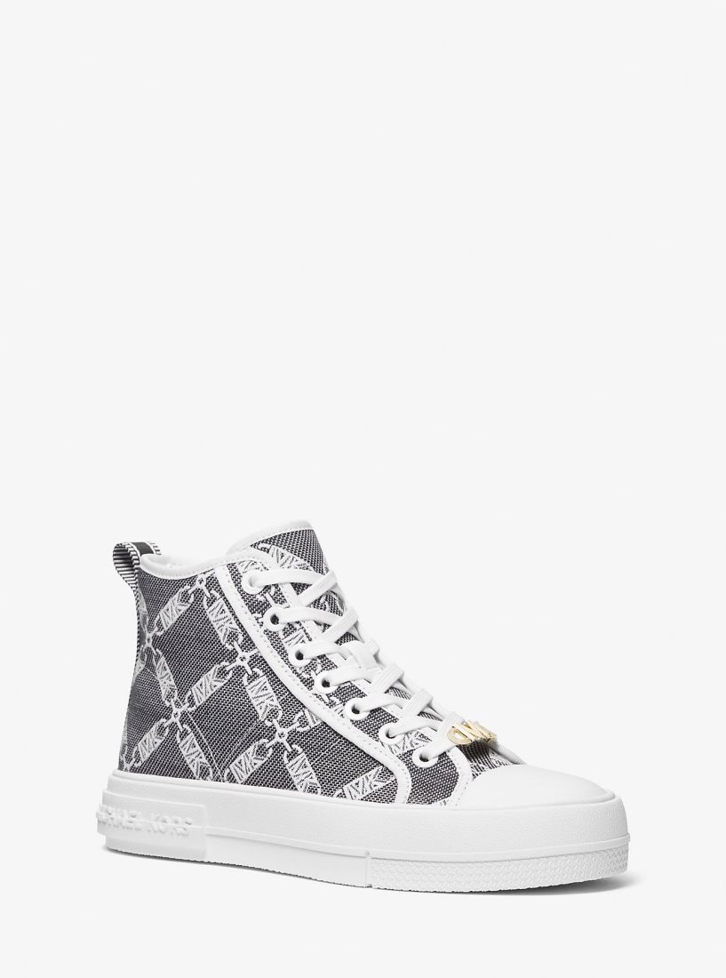 Basket Michael Kors Evy Empire Logo Jacquard High-Top Sneaker Femme Noir Blanche | 0649SLJHT
