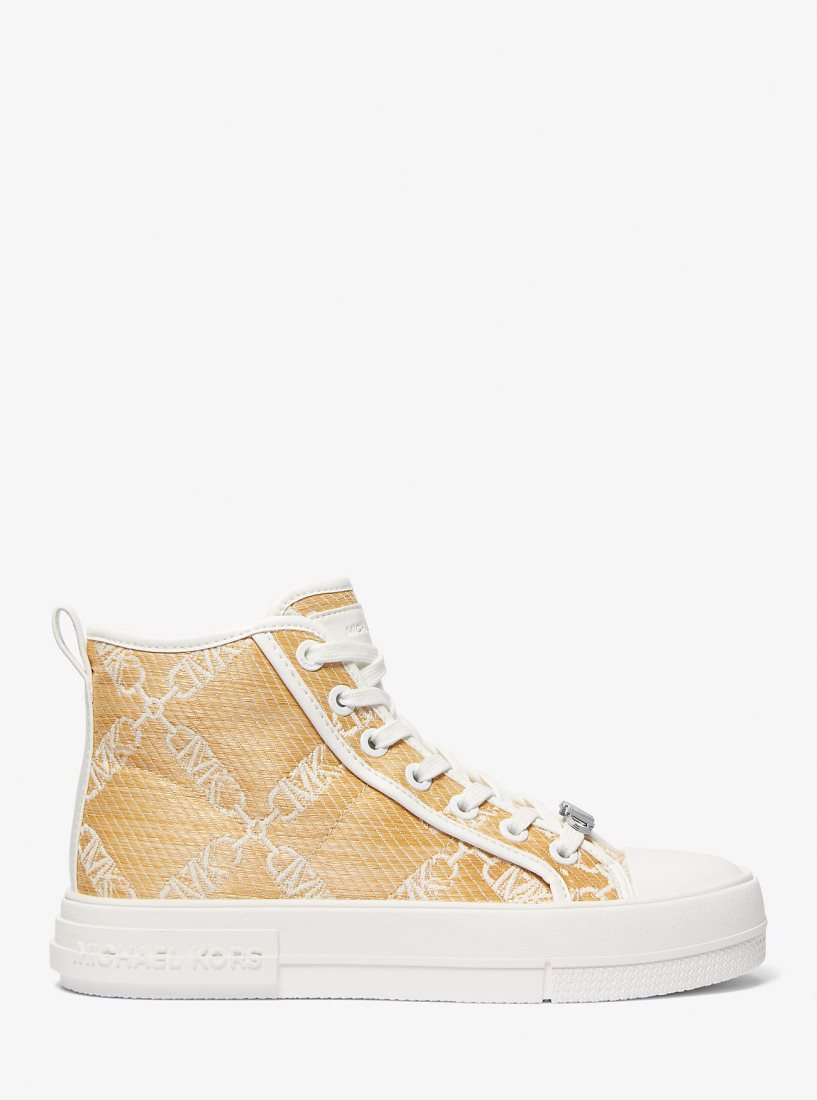 Basket Michael Kors Evy Empire Logo Jacquard Straw High-Top Sneaker Femme Nat/Opticwht | 5372LXYPI