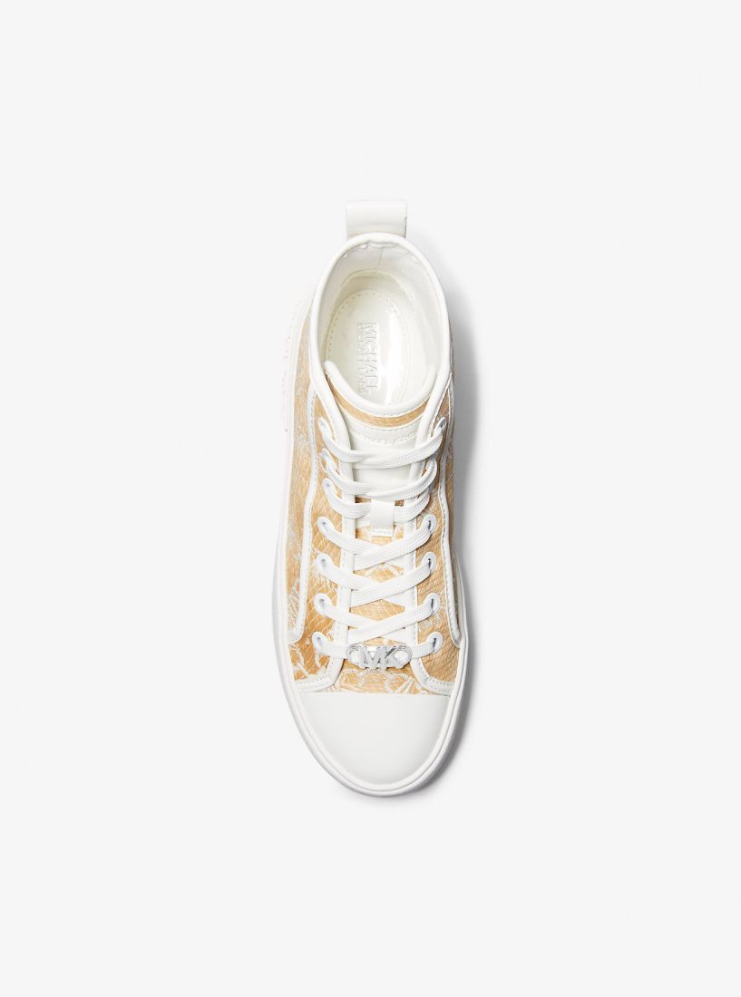 Basket Michael Kors Evy Empire Logo Jacquard Straw High-Top Sneaker Femme Nat/Opticwht | 5372LXYPI