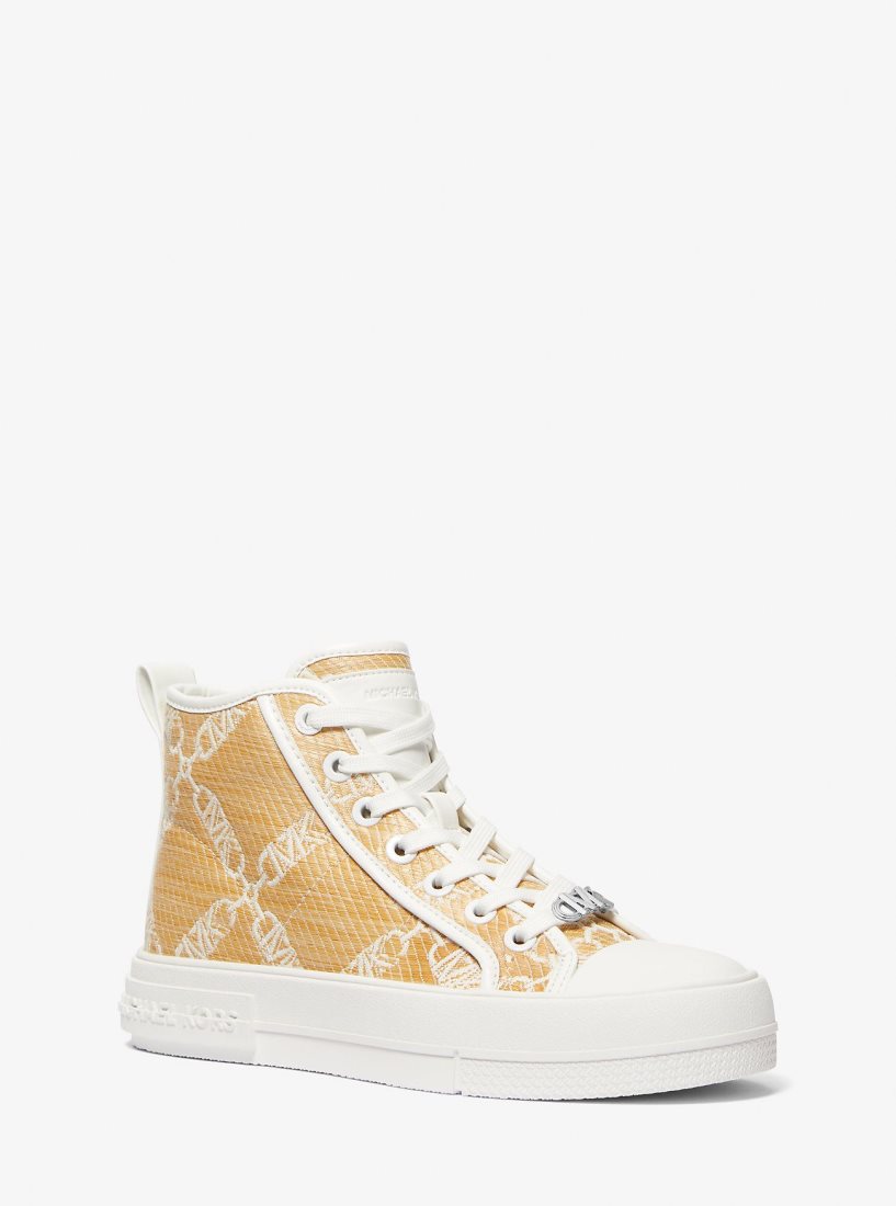 Basket Michael Kors Evy Empire Logo Jacquard Straw High-Top Sneaker Femme Nat/Opticwht | 5372LXYPI