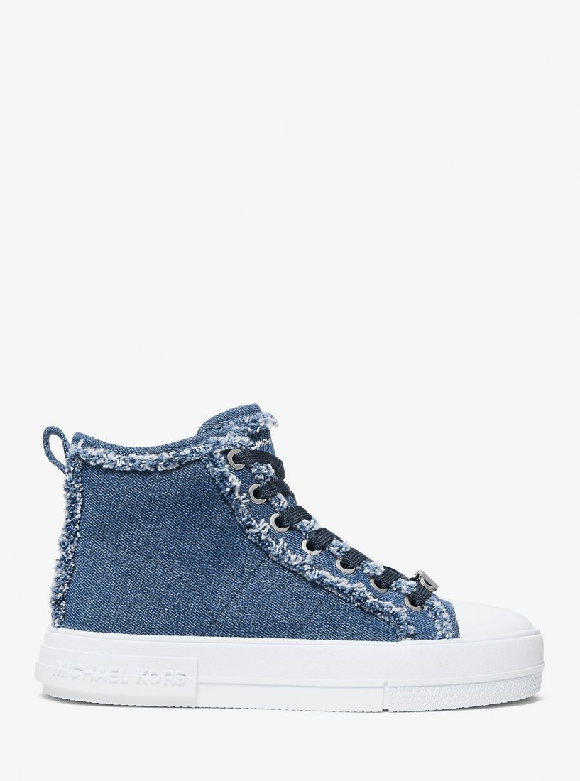 Basket Michael Kors Evy Frayed Denim High-Top Sneaker Femme Bleu | 5812ZMGHX