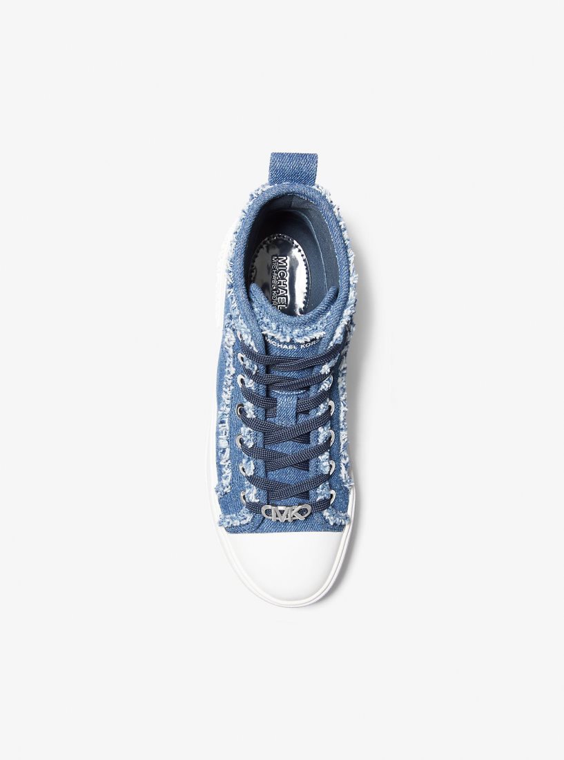 Basket Michael Kors Evy Frayed Denim High-Top Sneaker Femme Bleu | 5812ZMGHX
