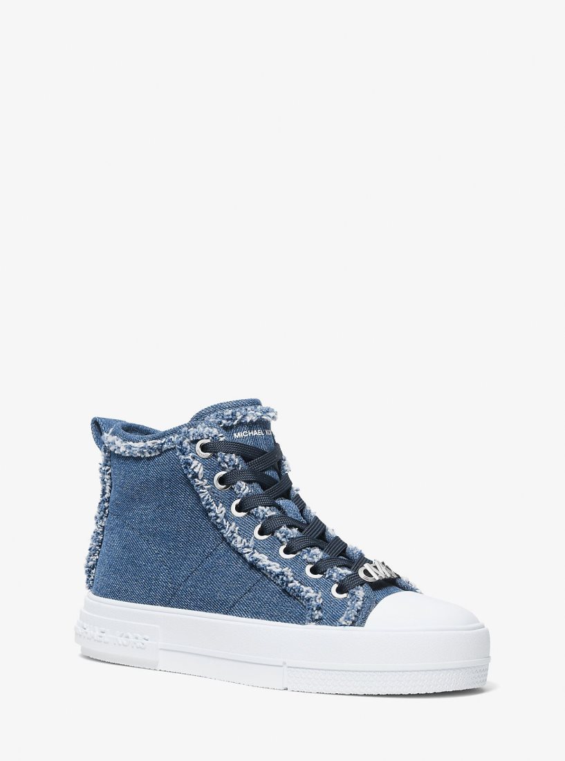 Basket Michael Kors Evy Frayed Denim High-Top Sneaker Femme Bleu | 5812ZMGHX