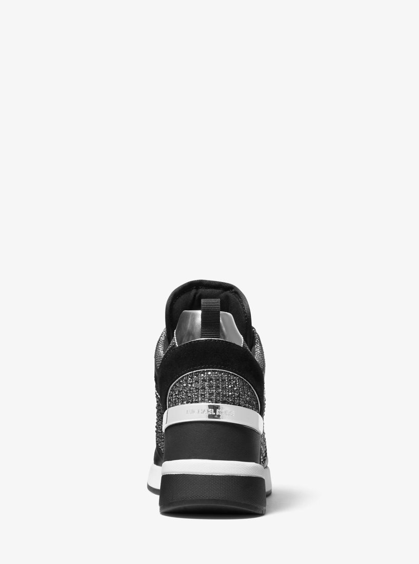 Basket Michael Kors Georgie Leather and Glitter Chain-Mesh Trainer Femme Grise Foncé | 0921HKVMQ