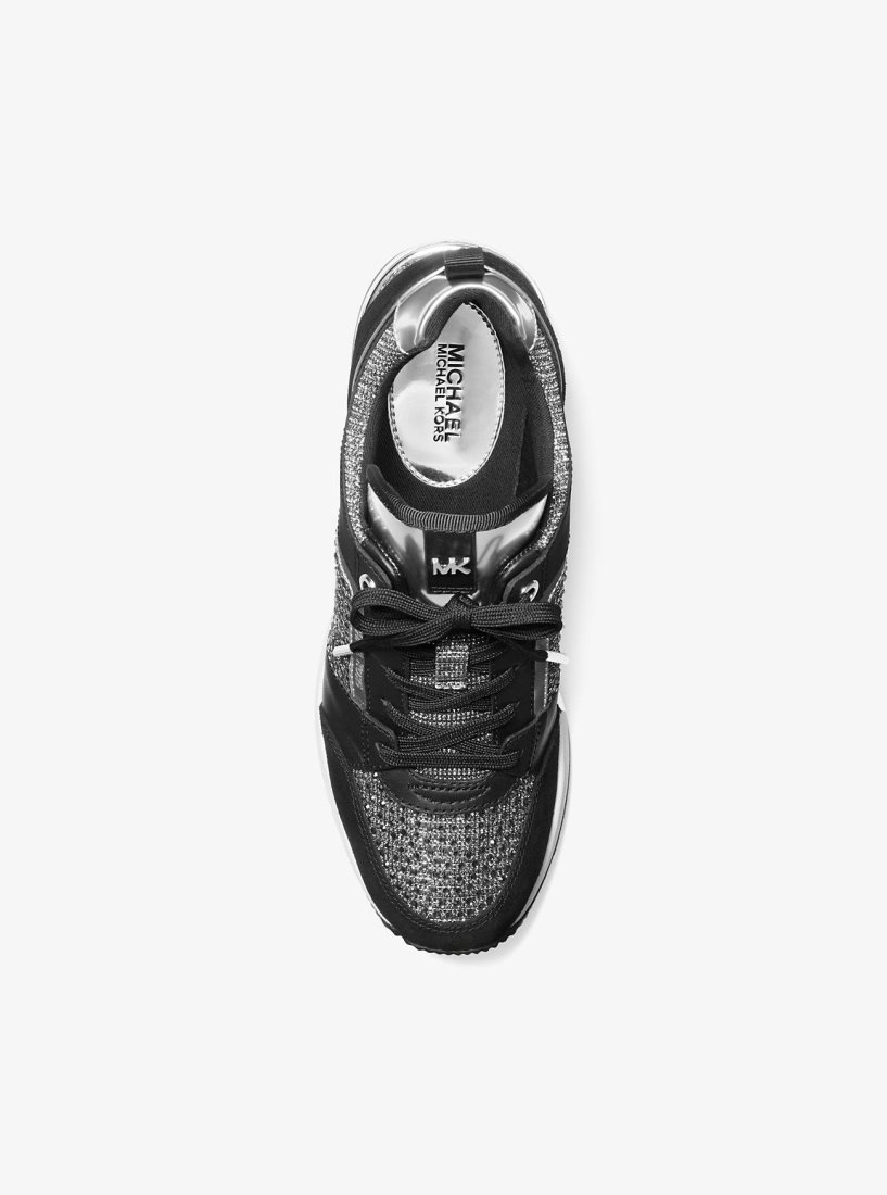 Basket Michael Kors Georgie Leather and Glitter Chain-Mesh Trainer Femme Grise Foncé | 0921HKVMQ