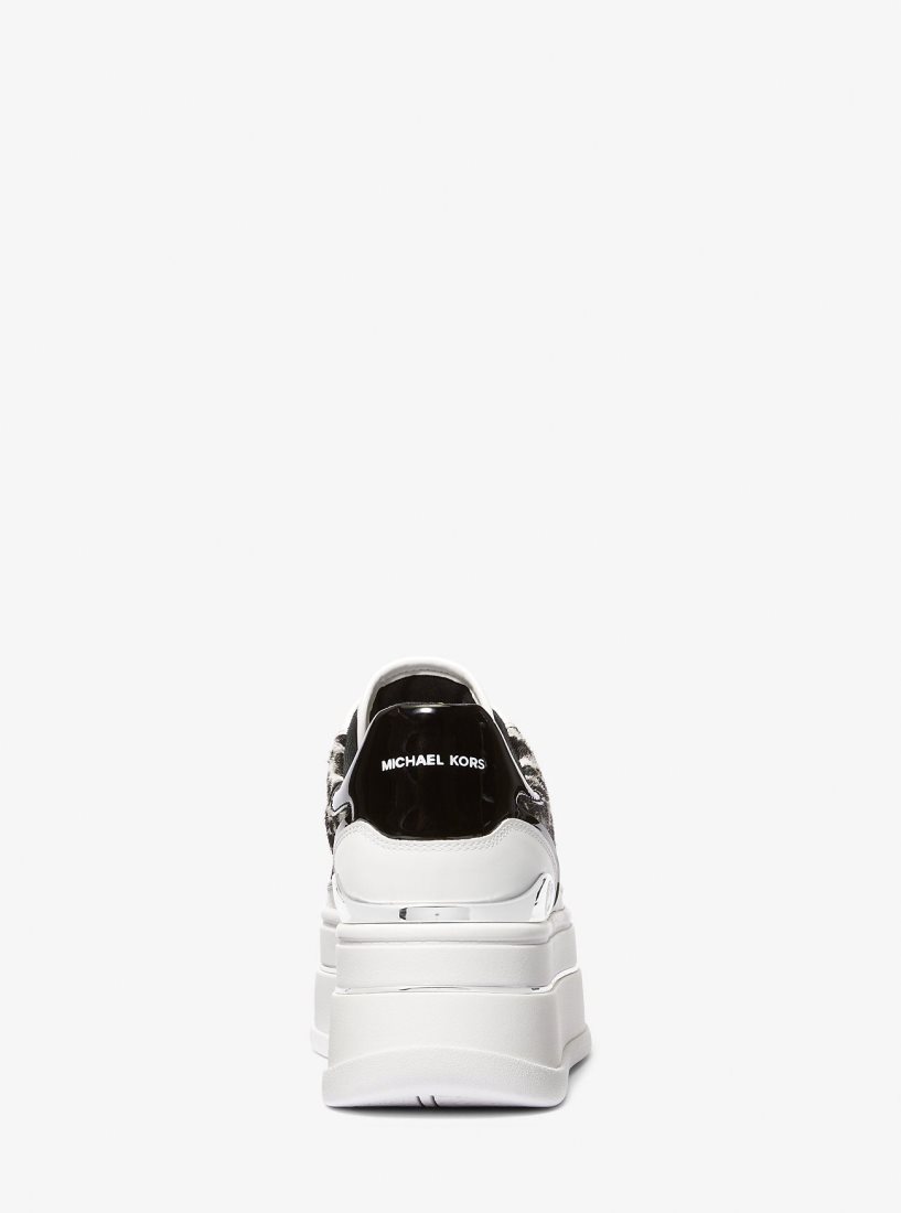 Basket Michael Kors Hayes Leopard Print Calf Hair Platform Sneaker Femme Noir | 5739ZLSDV
