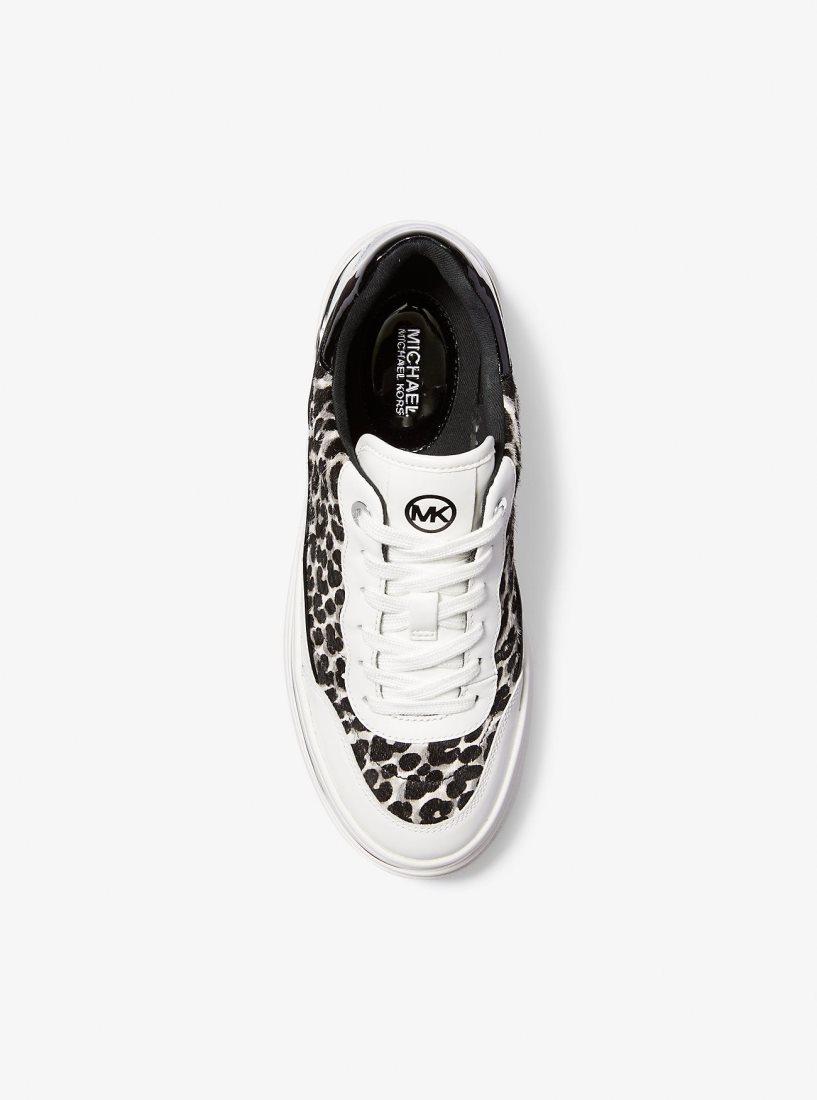 Basket Michael Kors Hayes Leopard Print Calf Hair Platform Sneaker Femme Noir | 5739ZLSDV