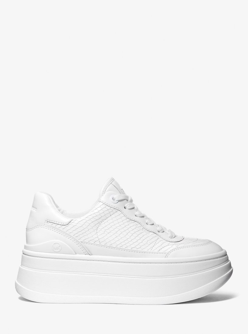 Basket Michael Kors Hayes Snake Embossed Leather Platform Sneaker Femme Blanche | 3421EFNGK