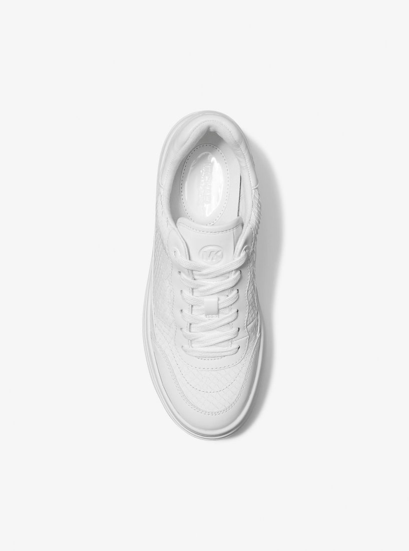 Basket Michael Kors Hayes Snake Embossed Leather Platform Sneaker Femme Blanche | 3421EFNGK