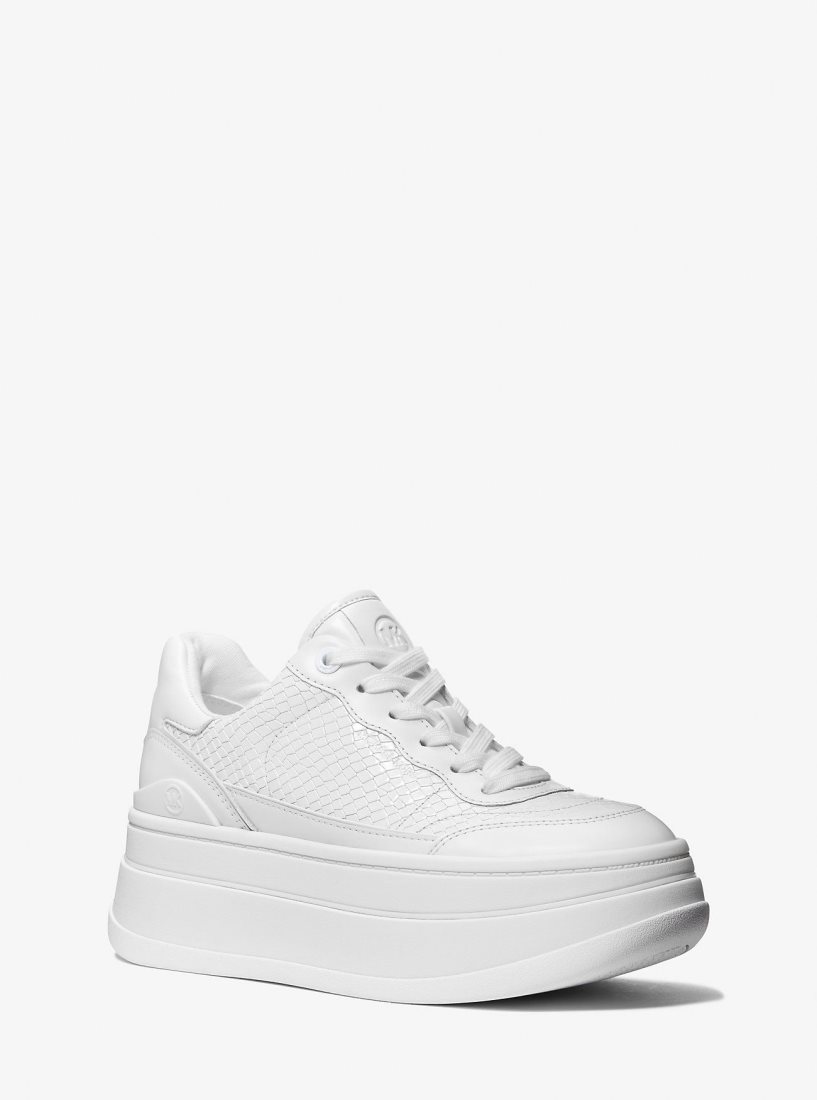 Basket Michael Kors Hayes Snake Embossed Leather Platform Sneaker Femme Blanche | 3421EFNGK