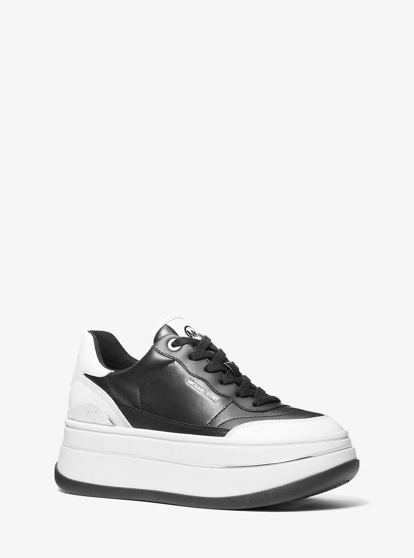 Basket Michael Kors Hayes Two-Tone Leather Platform Sneaker Femme Noir Blanche | 0582KXHOV