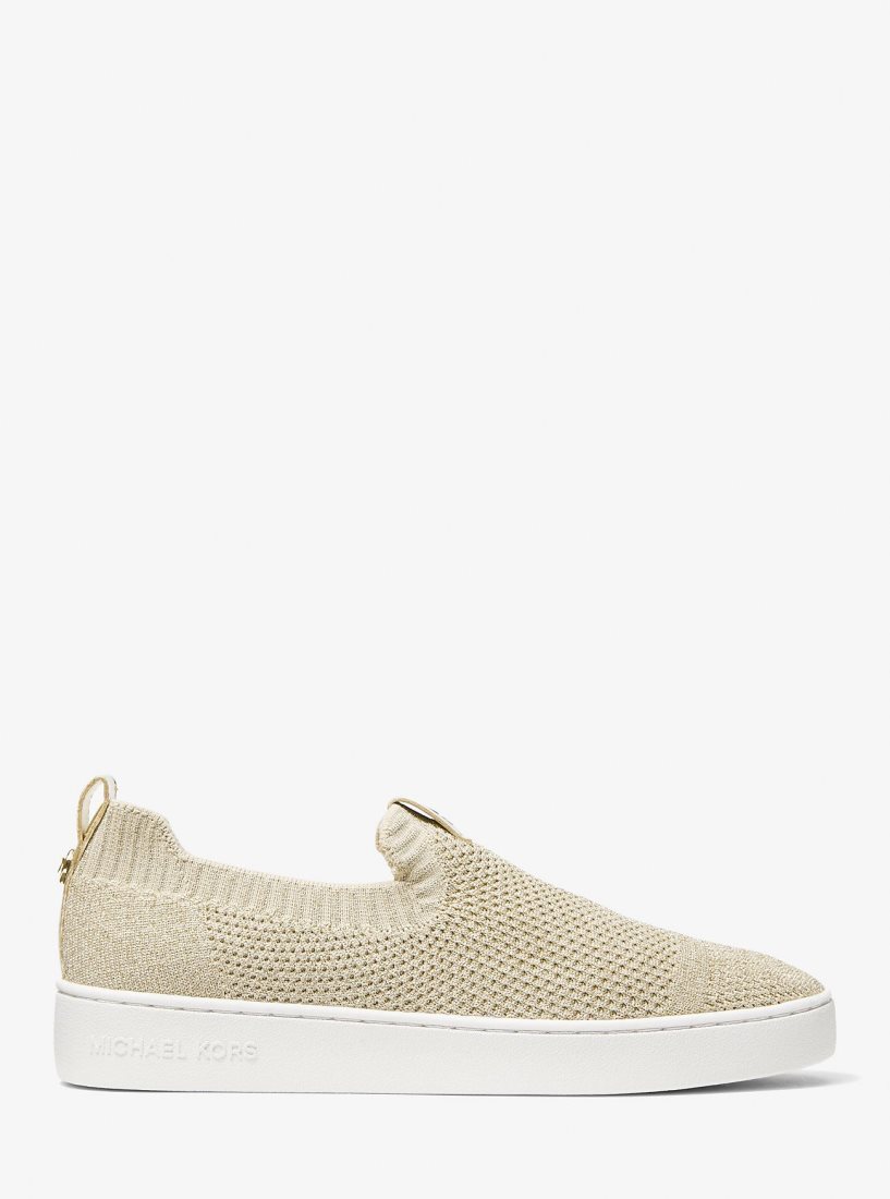 Basket Michael Kors Juno Metallic Stretch Knit Slip-On Sneaker Femme Doré | 2530ZHUSM