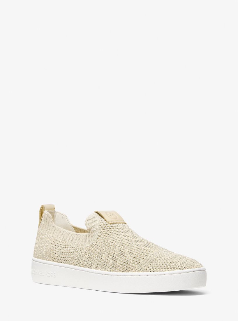 Basket Michael Kors Juno Metallic Stretch Knit Slip-On Sneaker Femme Doré | 2530ZHUSM