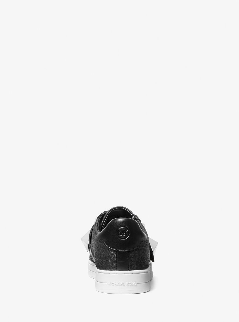 Basket Michael Kors Kenna Logo and Studded Leather Sneaker Femme Noir | 5613LRMHX
