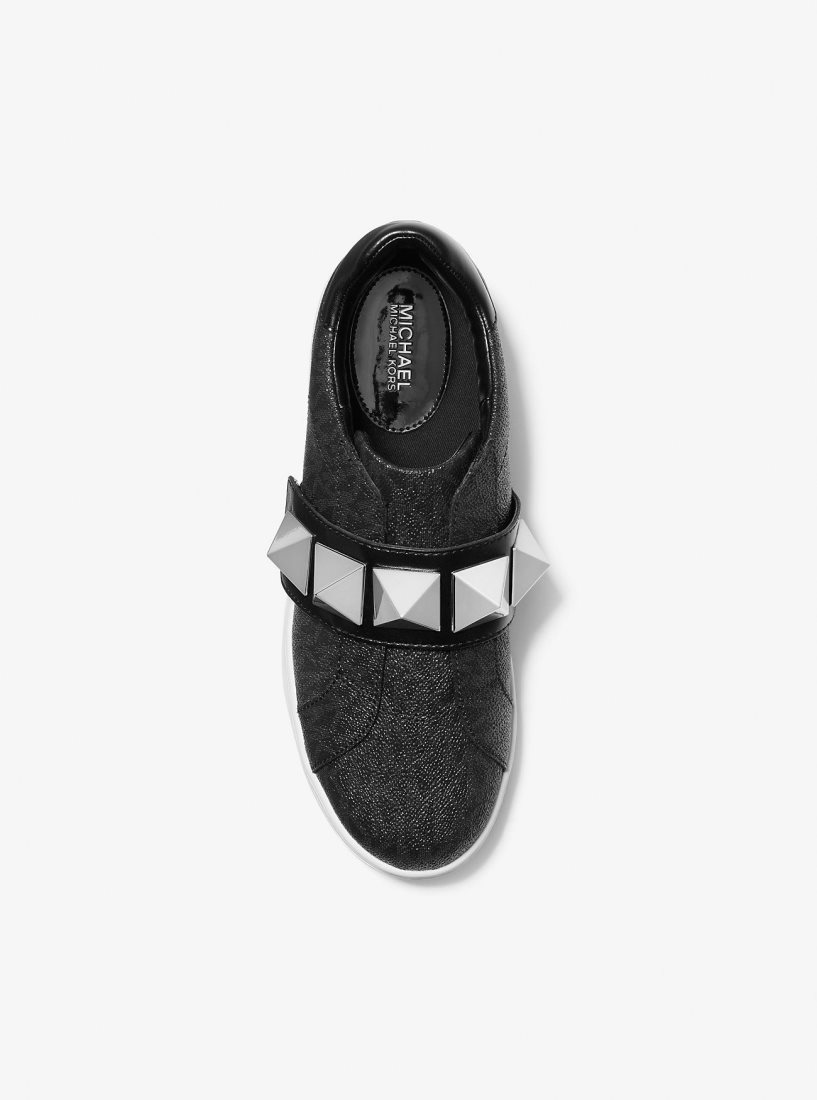 Basket Michael Kors Kenna Logo and Studded Leather Sneaker Femme Noir | 5613LRMHX