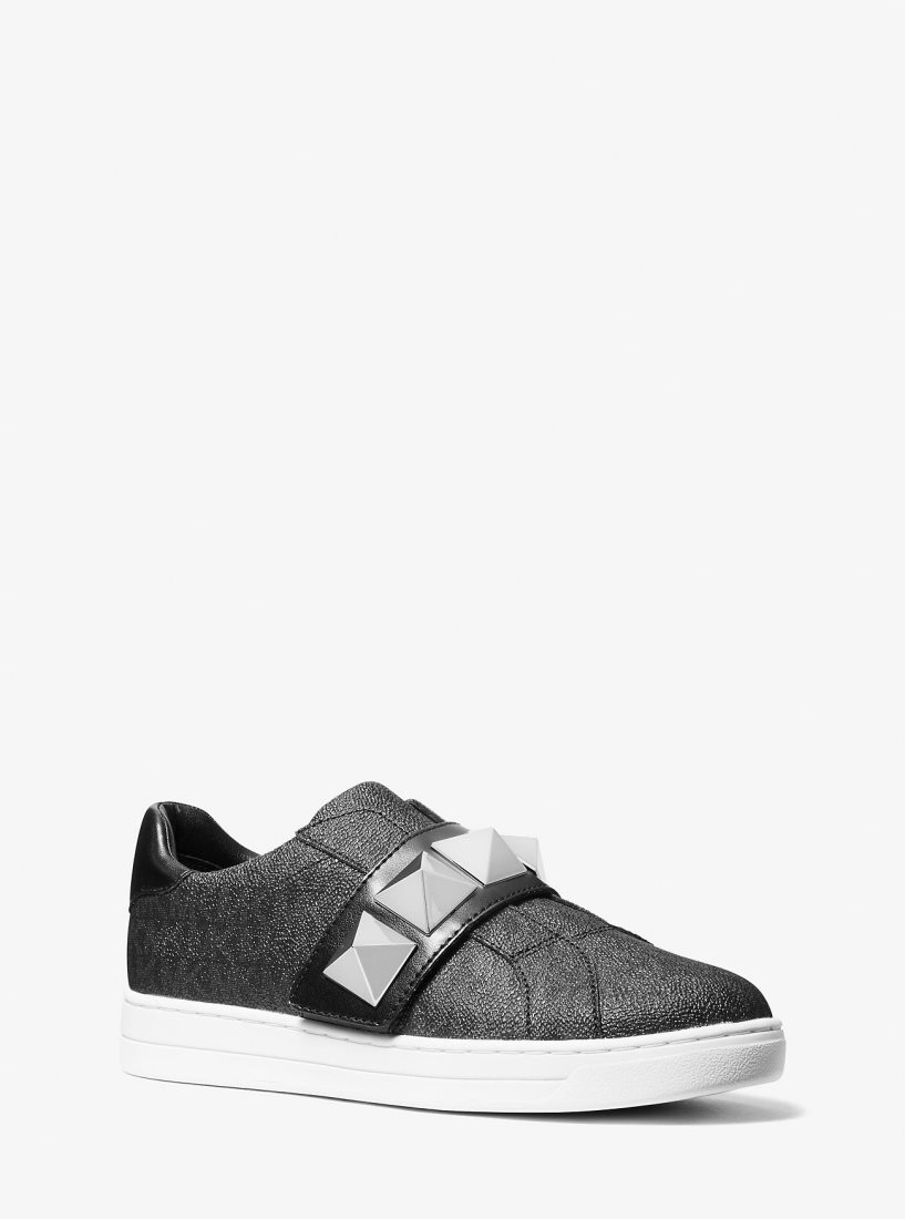 Basket Michael Kors Kenna Logo and Studded Leather Sneaker Femme Noir | 5613LRMHX
