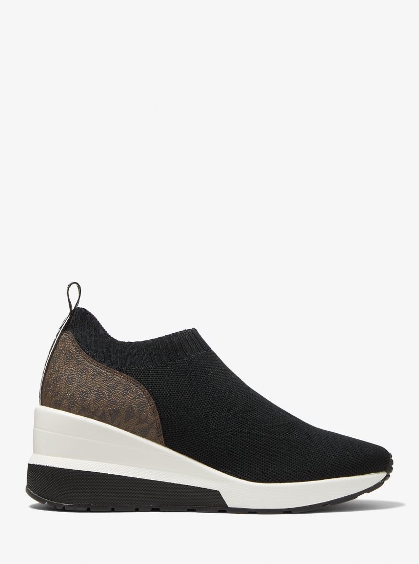 Basket Michael Kors Mabel Stretch Knit and Signature Logo Slip-On Trainer Femme Noir | 3529OXLNQ