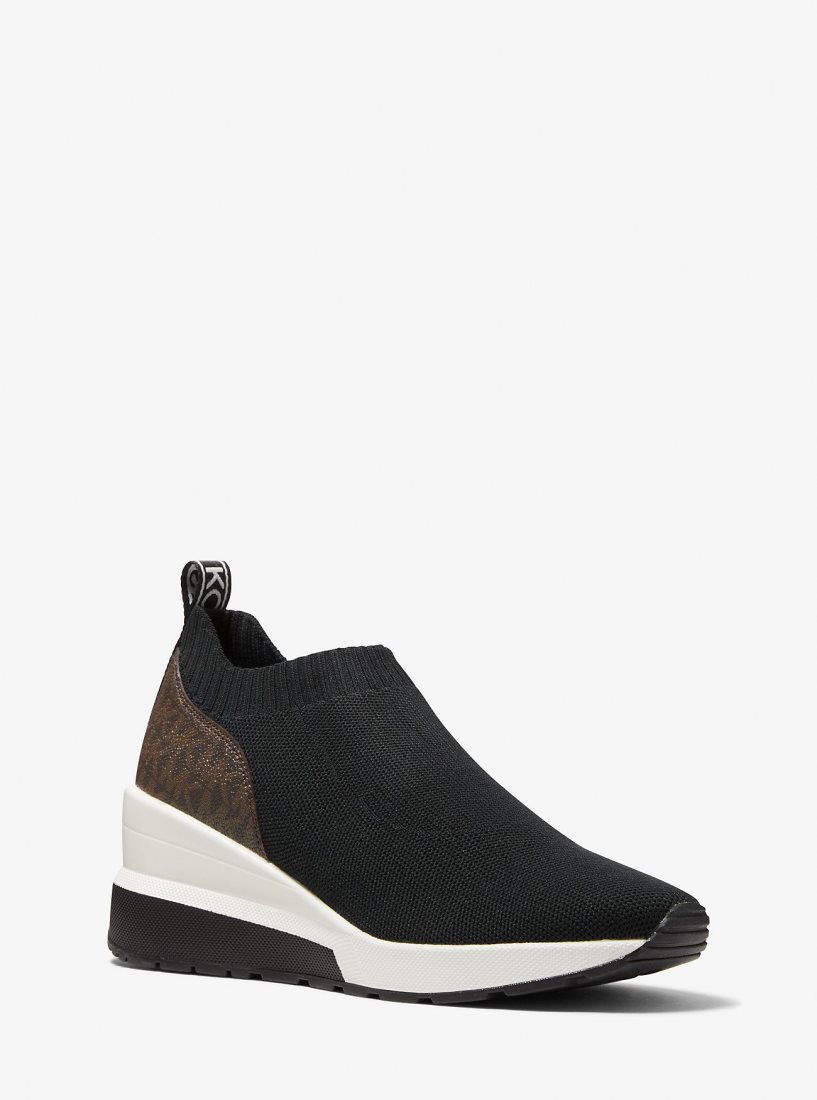 Basket Michael Kors Mabel Stretch Knit and Signature Logo Slip-On Trainer Femme Noir | 3529OXLNQ
