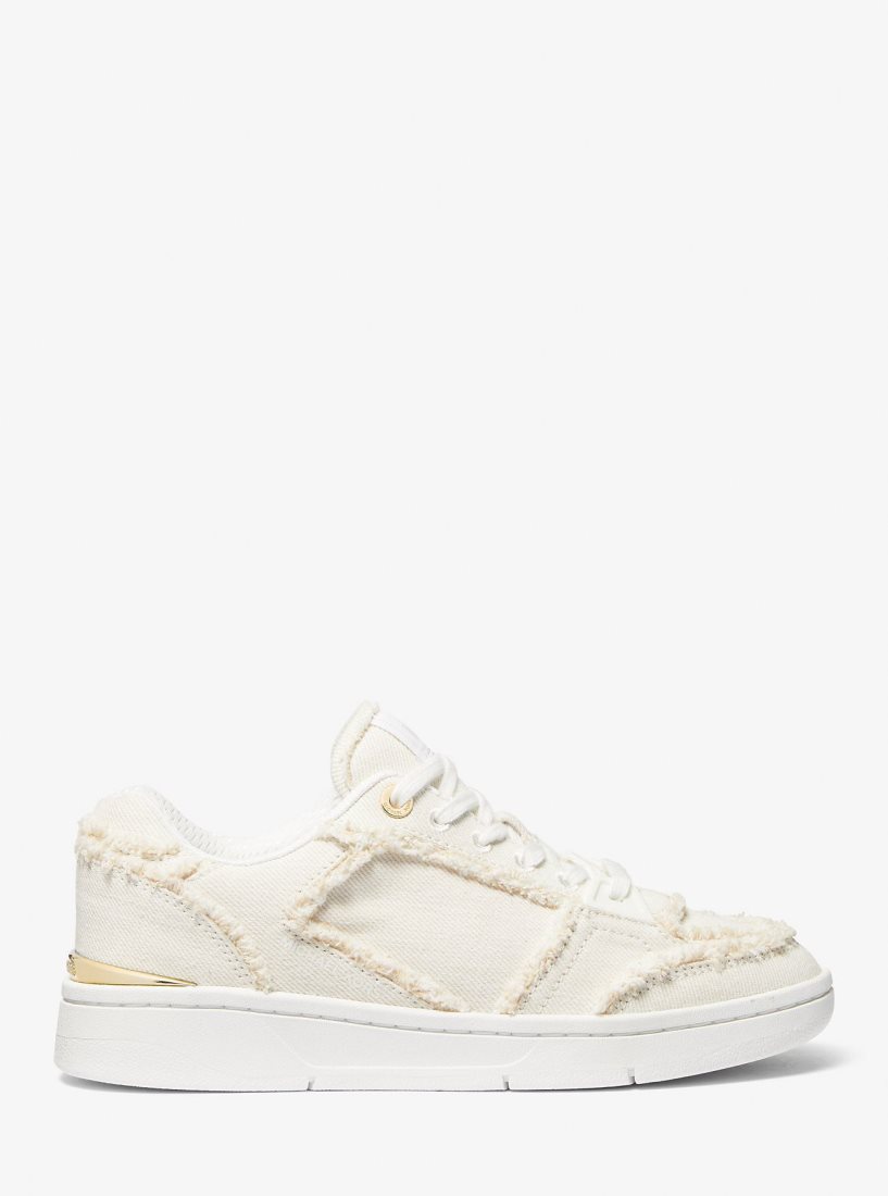 Basket Michael Kors Rebel Frayed Denim Sneaker Femme Blanche | 3712YJWOB