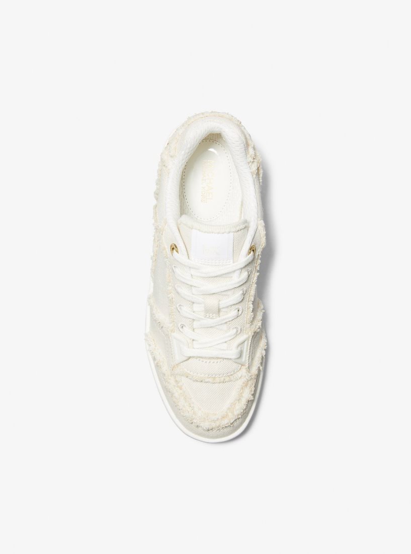 Basket Michael Kors Rebel Frayed Denim Sneaker Femme Blanche | 3712YJWOB