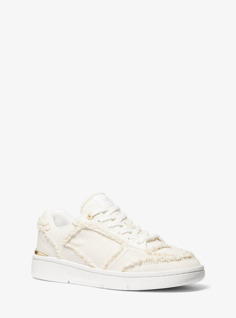Basket Michael Kors Rebel Frayed Denim Sneaker Femme Blanche | 3712YJWOB