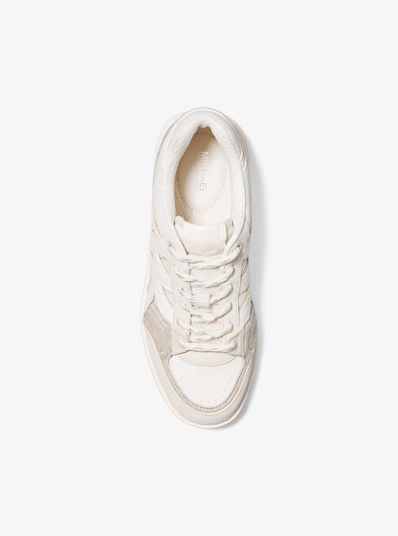 Basket Michael Kors Rebel Mixed-Media Sneaker Femme Beige Multicolore | 5274KRQID