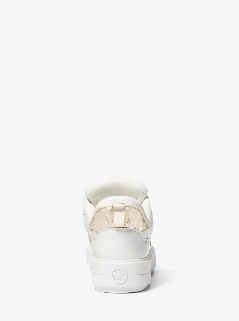 Basket Michael Kors Rumi Leather and Logo-Embossed Metallic Platform Sneakers Femme Doré | 5401VENGO