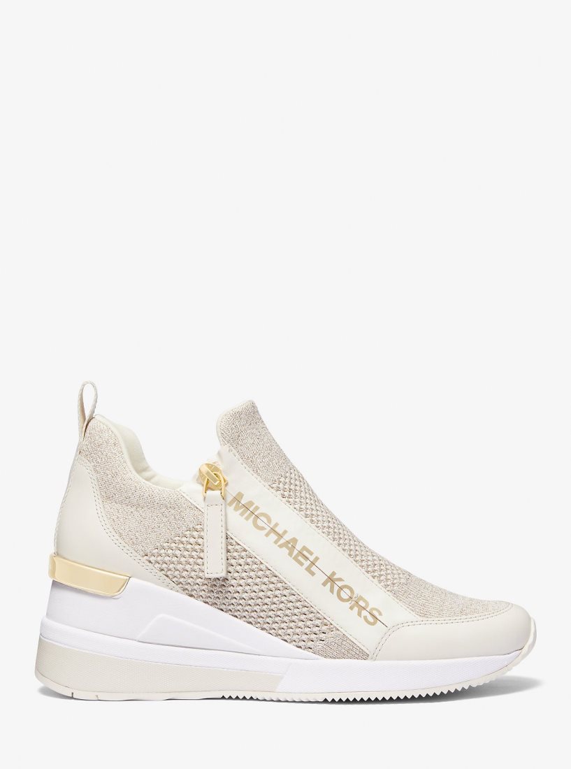 Basket Michael Kors Willis Metallic Stretch Knit Trainer Femme Champagne | 5276PRFQW