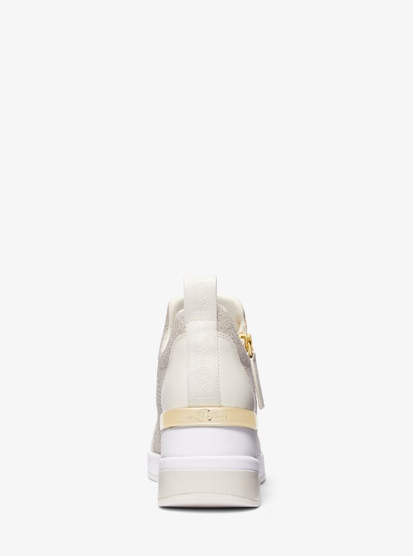 Basket Michael Kors Willis Metallic Stretch Knit Trainer Femme Champagne | 5276PRFQW