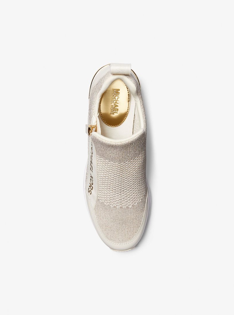 Basket Michael Kors Willis Metallic Stretch Knit Trainer Femme Champagne | 5276PRFQW