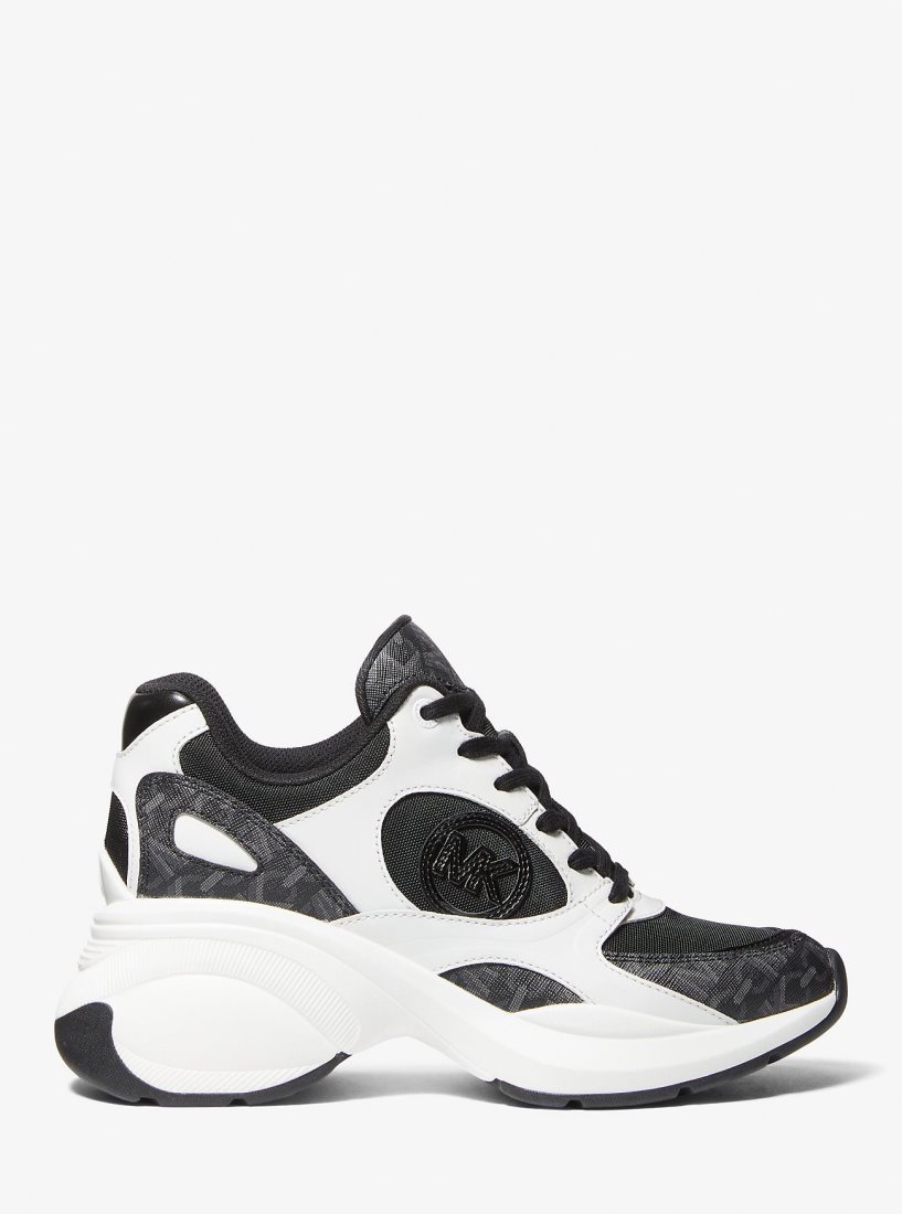 Basket Michael Kors Zuma Empire Signature Logo and Mesh Trainer Femme Noir | 2976ITKSM