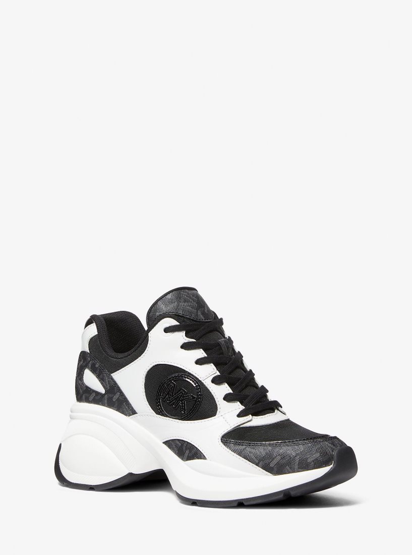 Basket Michael Kors Zuma Empire Signature Logo and Mesh Trainer Femme Noir | 2976ITKSM