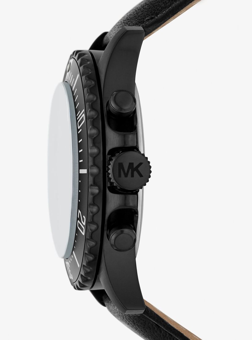 Black-tone Michael Kors Oversized Everest Black-Tone and Leather Watch Femme Noir | 6735DOBQV