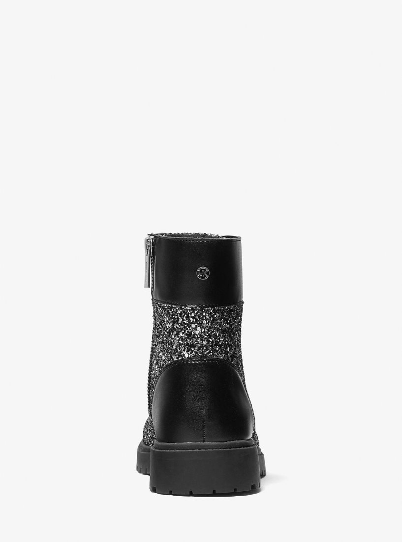 Botte Michael Kors Alistair Glitter Combat Boot Femme Noir Argent | 4286TQOXA