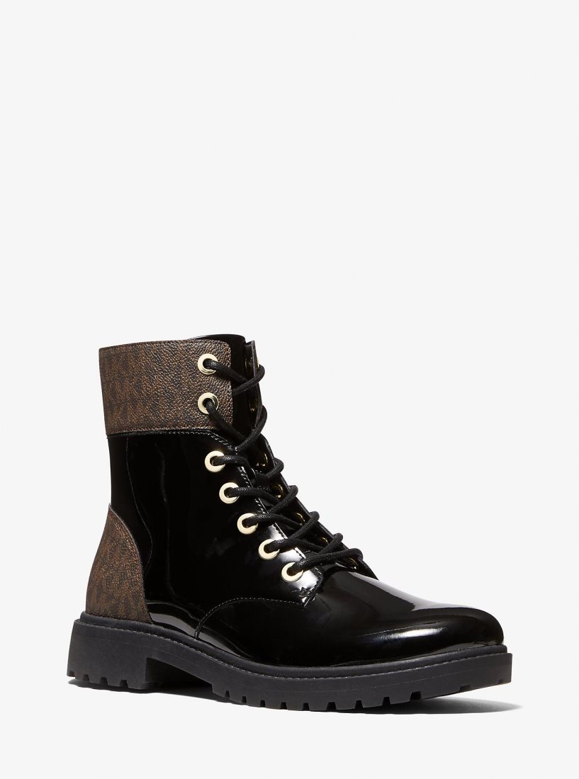Botte Michael Kors Alistair Patent Combat Boot Femme Marron | 3487PJTWV