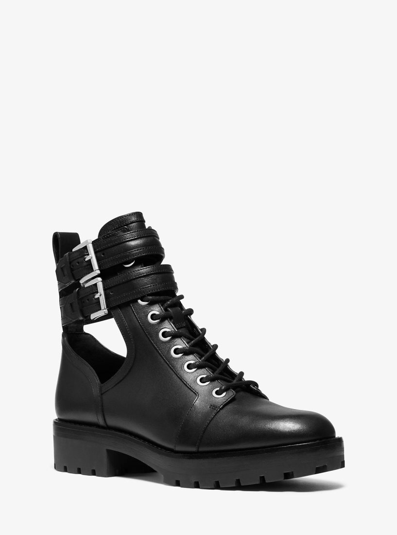 Botte Michael Kors Bensen Leather Combat Boot Femme Noir | 7640JMQTX