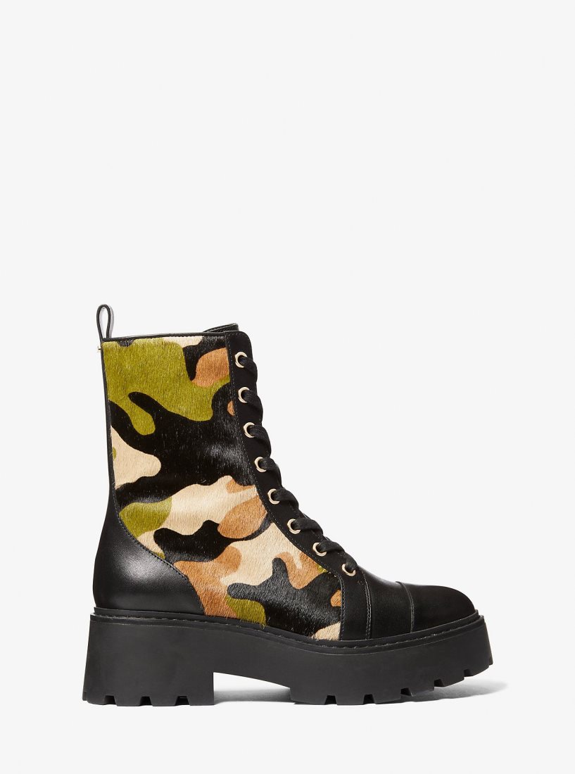 Botte Michael Kors Blake Camouflage Print Calf Hair Combat Boot Femme Vert Olive Multicolore | 3176QYZTB
