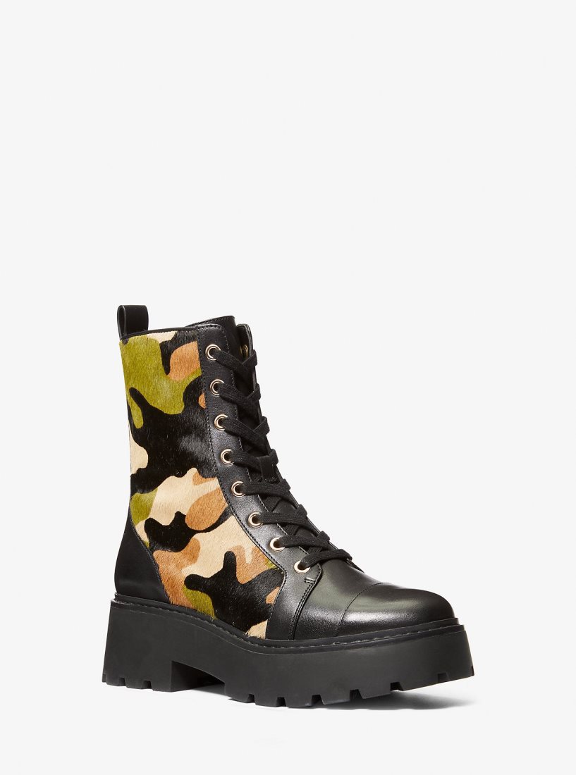 Botte Michael Kors Blake Camouflage Print Calf Hair Combat Boot Femme Vert Olive Multicolore | 3176QYZTB
