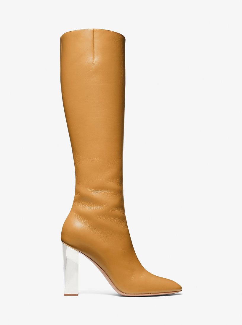 Botte Michael Kors Carly Leather Boot Femme Marron | 5270BHJXQ