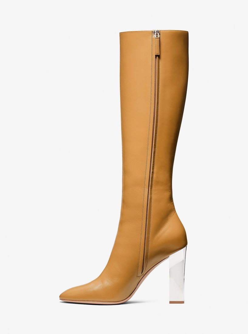 Botte Michael Kors Carly Leather Boot Femme Marron | 5270BHJXQ