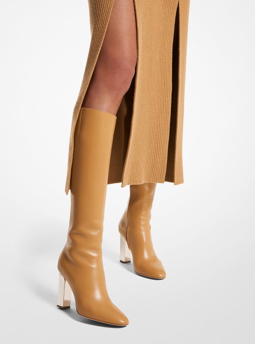 Botte Michael Kors Carly Leather Boot Femme Marron | 5270BHJXQ